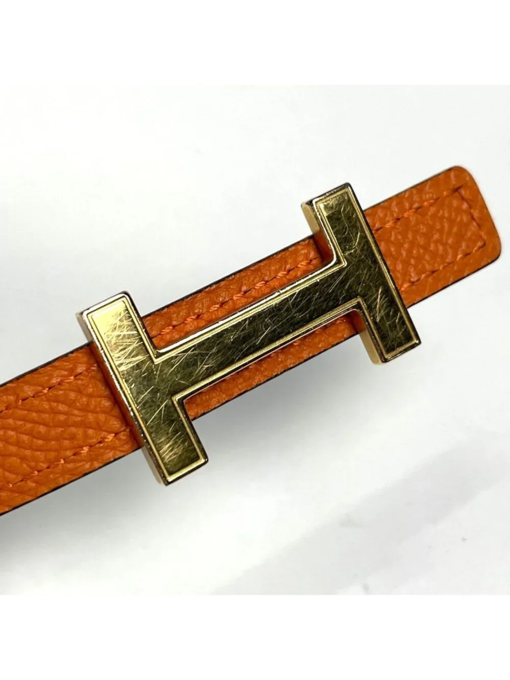 Hermes Belt Buckle Reversible Veau Epsom Black Orange